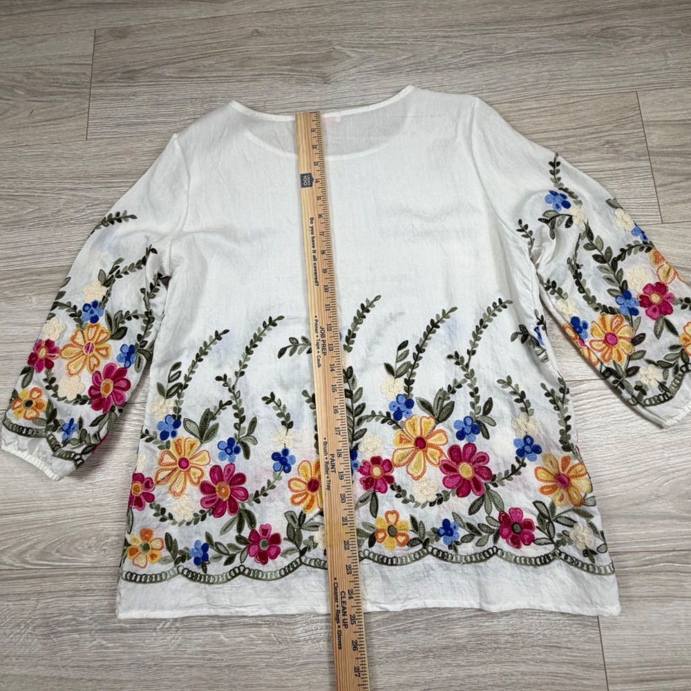 Ana & Rose Womens White Floral Embroidered Boho Blouse Top Medium - Picture 8 of 8